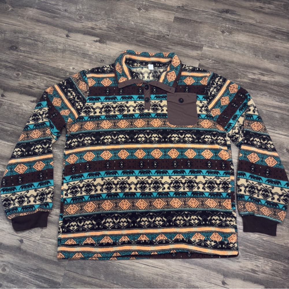 Chicyea Aztec Fuzzy Pullover Sweater Size Mens Large W/Pocket